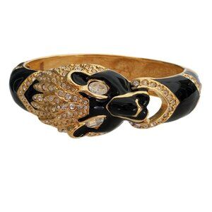 Giorgio Vintage Signed Panther Black Enamel & Gold Tone Hinge Bracelet RARE